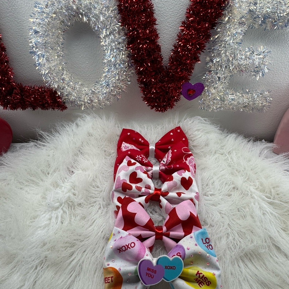 Heart Patterned Kids Hair Bows Set valentine